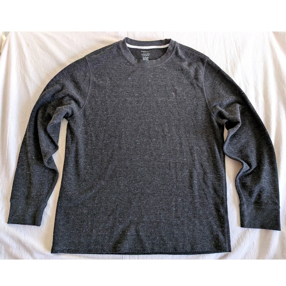 American Eagle Mens XXL Super Soft Thermal Shirt Gray Waffle Knit Long Sleeve